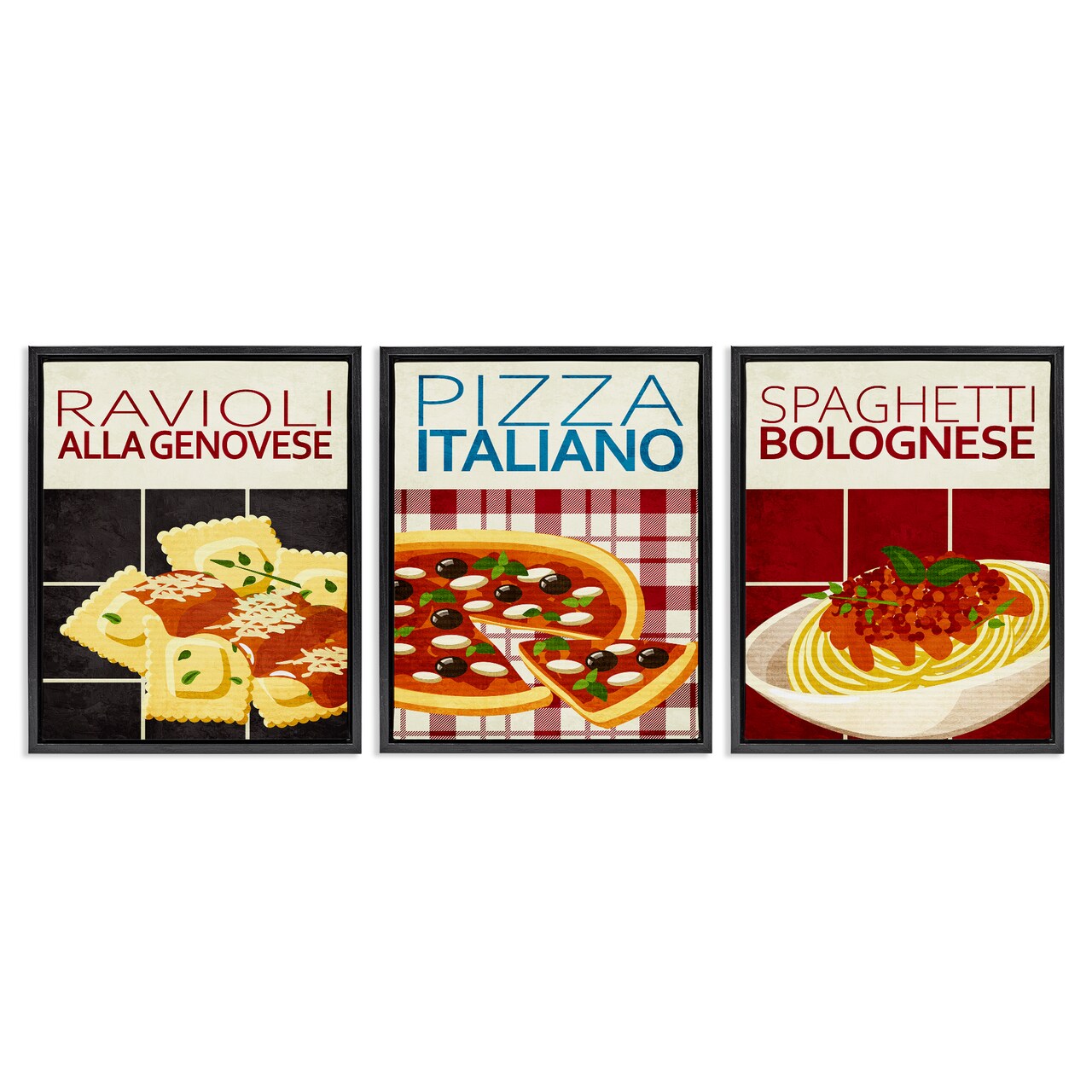 Stupell Industries Classic Italian Pasta Meals 3pc Floating Frame Set Design by Kim Allen